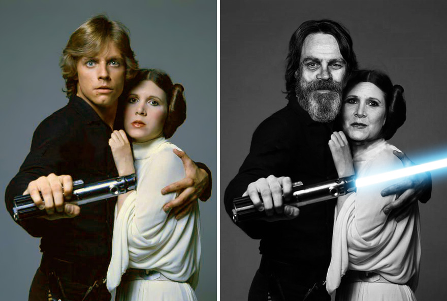 High Quality Luke Skywalker - Princess Leia, 1977 and 2017 Blank Meme Template