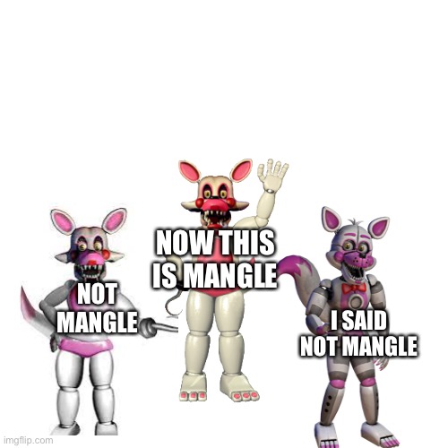 WAIT! That’s not mangle! | NOW THIS IS MANGLE; I SAID NOT MANGLE; NOT MANGLE | image tagged in memes,blank transparent square | made w/ Imgflip meme maker