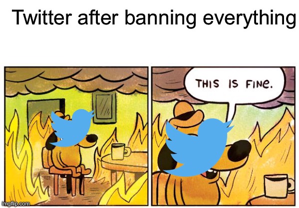 Twitter after banning everything | image tagged in blank white template,memes,this is fine | made w/ Imgflip meme maker