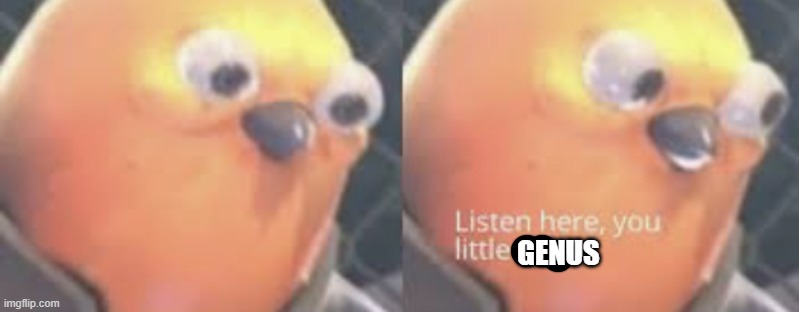 Listen here you little shit bird | GENUS | image tagged in listen here you little shit bird | made w/ Imgflip meme maker