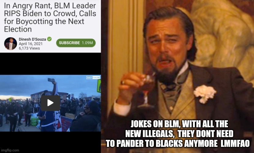 Dumbasses | JOKES ON BLM, WITH ALL THE NEW ILLEGALS,  THEY DONT NEED TO PANDER TO BLACKS ANYMORE  LMMFAO | image tagged in memes,laughing leo,blm,illegals,illegal immigration,democrats | made w/ Imgflip meme maker