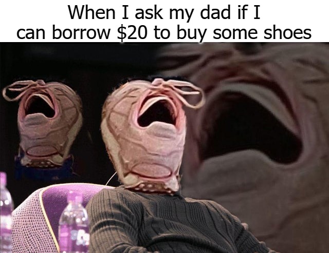 When I ask my dad if I can borrow $20 to buy some shoes | image tagged in shoes | made w/ Imgflip meme maker