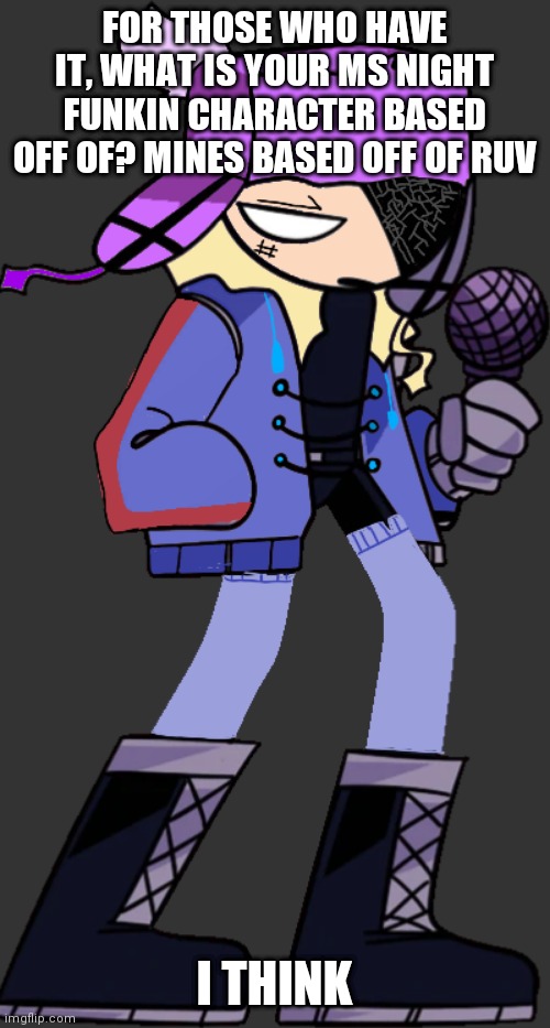 Ms Night Funkin Bryce_The_Woomy_Boi | FOR THOSE WHO HAVE IT, WHAT IS YOUR MS NIGHT FUNKIN CHARACTER BASED OFF OF? MINES BASED OFF OF RUV; I THINK | image tagged in ms night funkin bryce_the_woomy_boi | made w/ Imgflip meme maker