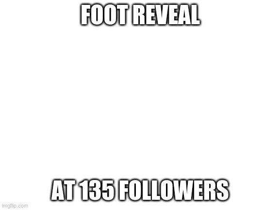 fr tho | FOOT REVEAL; AT 135 FOLLOWERS | image tagged in blank white template,msmg,memes,which is never,lol,imma go cry | made w/ Imgflip meme maker