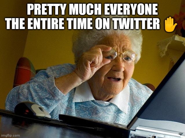 Grandma Finds The Internet | PRETTY MUCH EVERYONE THE ENTIRE TIME ON TWITTER ✋ | image tagged in memes,grandma finds the internet | made w/ Imgflip meme maker