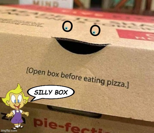 Even Mindy sees the irony of this warning placement | O    O; .          . SILLY BOX | image tagged in irony,animaniacs,warning label,too late,funny stuff,pizza | made w/ Imgflip meme maker