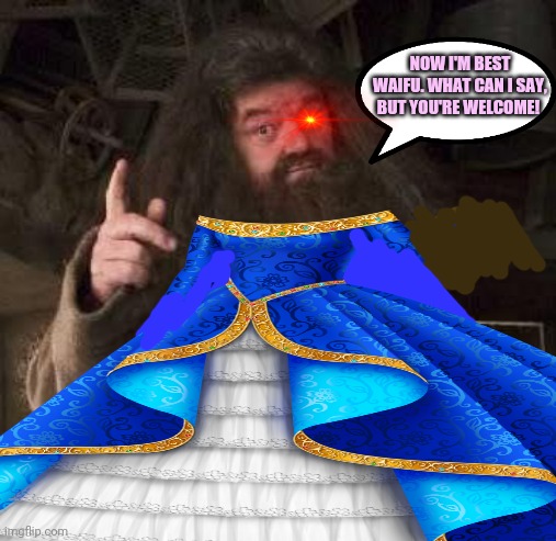 Fine! You want it. You got it. | NOW I'M BEST WAIFU. WHAT CAN I SAY, BUT YOU'RE WELCOME! | image tagged in hagrid,best,waifu,lol,get the gun | made w/ Imgflip meme maker
