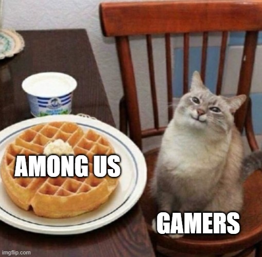 SUSUSUSUSUS!!!!11111 | AMONG US; GAMERS | image tagged in cat likes their waffle | made w/ Imgflip meme maker