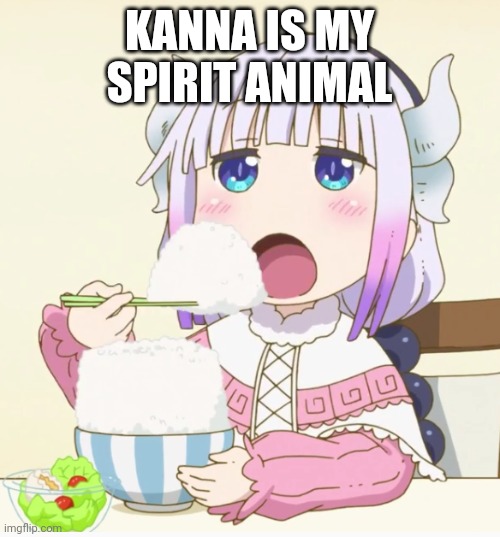 She's a dragon so it counts | KANNA IS MY SPIRIT ANIMAL | image tagged in kanna eating rice | made w/ Imgflip meme maker