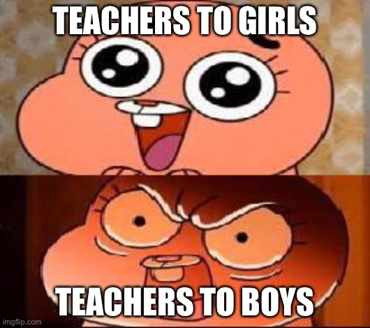 World of Gumball Anais | TEACHERS TO GIRLS; TEACHERS TO BOYS | image tagged in world of gumball anais | made w/ Imgflip meme maker