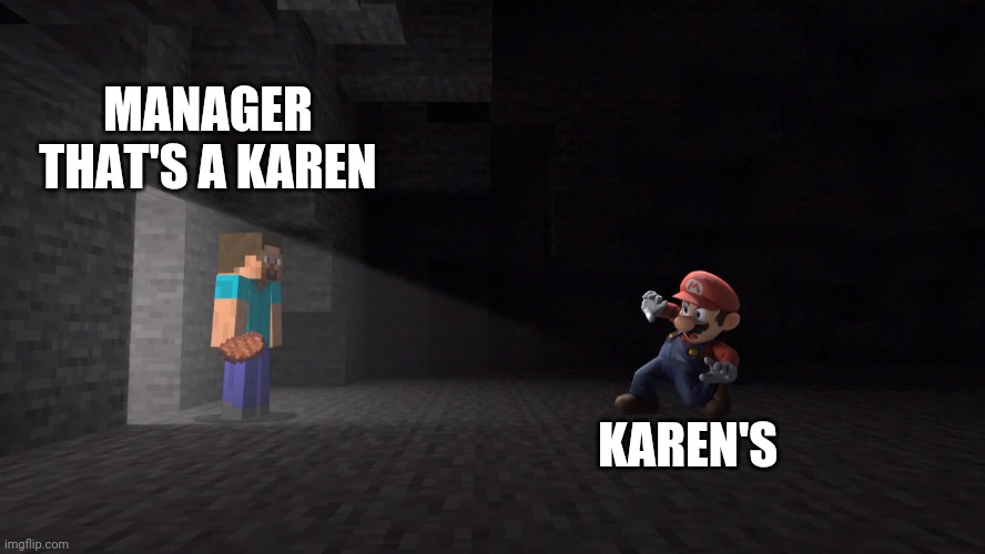 steve in smash | MANAGER THAT'S A KAREN; KAREN'S | image tagged in steve in smash | made w/ Imgflip meme maker