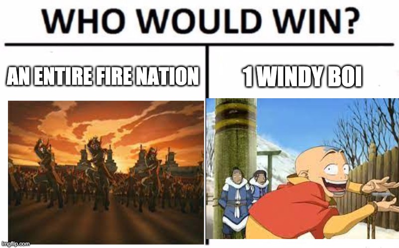Who would win? | AN ENTIRE FIRE NATION; 1 WINDY BOI | made w/ Imgflip meme maker