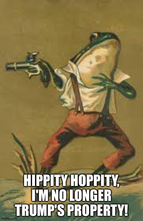 Hippity hoppity frog | HIPPITY HOPPITY, I'M NO LONGER TRUMP'S PROPERTY! | image tagged in hippity hoppity frog | made w/ Imgflip meme maker