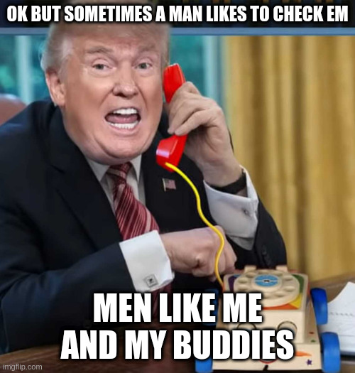 uproar about conservative interests in your genitalia | OK BUT SOMETIMES A MAN LIKES TO CHECK EM; MEN LIKE ME AND MY BUDDIES | image tagged in i'm the president,rumpt,pedophile | made w/ Imgflip meme maker