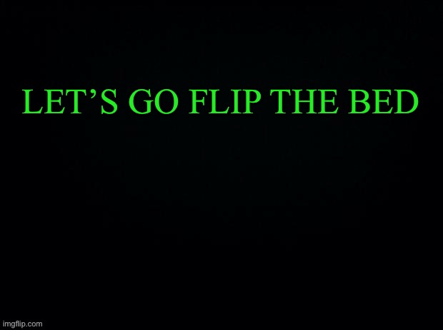 Another game of... What’s the first thing you think of... | LET’S GO FLIP THE BED | image tagged in black with green typing | made w/ Imgflip meme maker