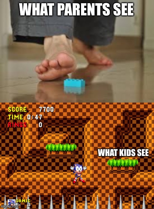 Legos | WHAT PARENTS SEE; WHAT KIDS SEE | image tagged in memes,legos,kids vs parents | made w/ Imgflip meme maker