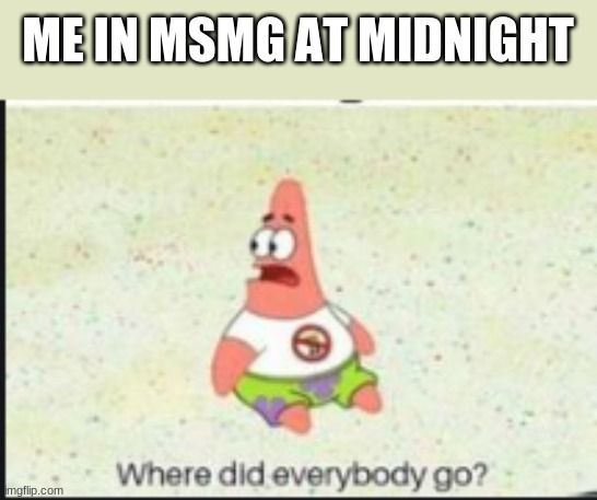 alone patrick | ME IN MSMG AT MIDNIGHT | image tagged in alone patrick | made w/ Imgflip meme maker