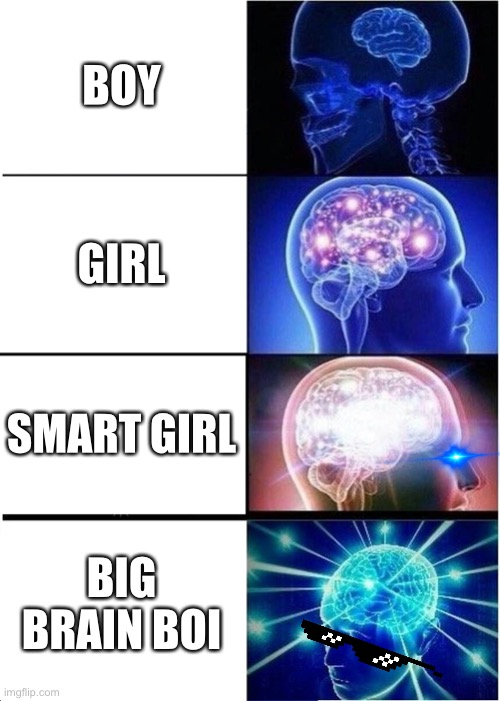 Expanding Brain | BOY; GIRL; SMART GIRL; BIG BRAIN BOI | image tagged in memes,expanding brain | made w/ Imgflip meme maker