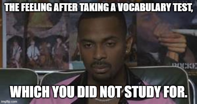 Joshua Curry | THE FEELING AFTER TAKING A VOCABULARY TEST, WHICH YOU DID NOT STUDY FOR. | image tagged in vocabulary | made w/ Imgflip meme maker