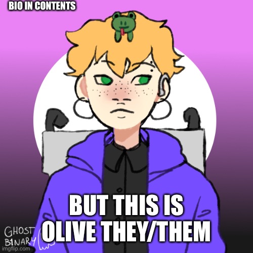 BIO IN CONTENTS; BUT THIS IS OLIVE THEY/THEM | made w/ Imgflip meme maker