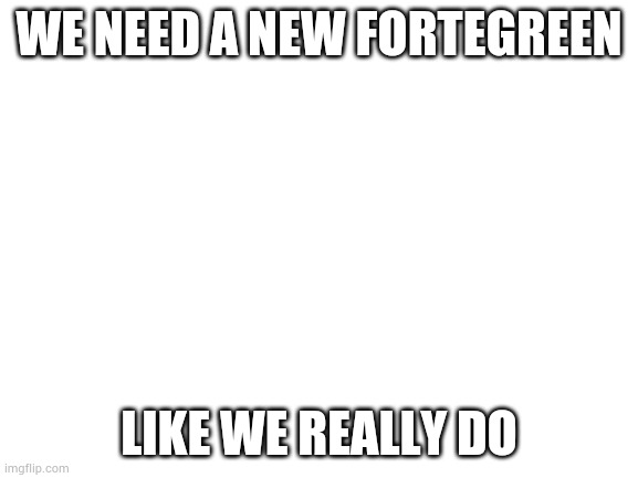 Blank White Template | WE NEED A NEW FORTEGREEN; LIKE WE REALLY DO | image tagged in blank white template | made w/ Imgflip meme maker