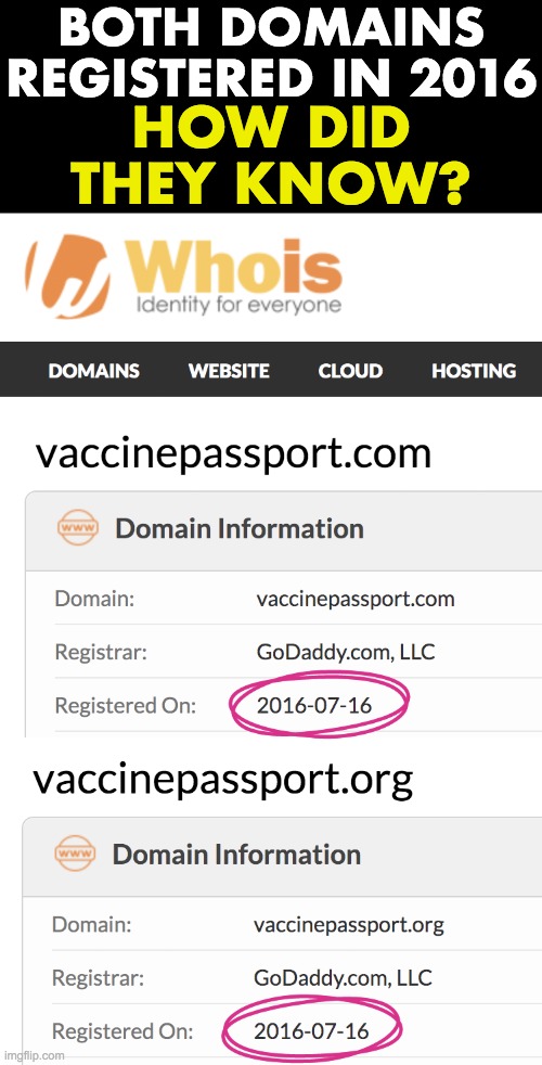 We're getting played - but we knew that. | HOW DID THEY KNOW? BOTH DOMAINS
REGISTERED IN 2016 | image tagged in covid-19,coronavirus,vaccines,vaccine passport | made w/ Imgflip meme maker