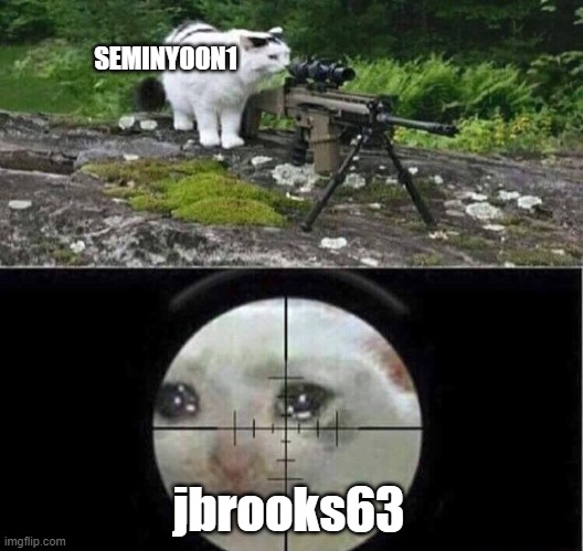 Sniper cat aim crying cat | SEMINYOON1; jbrooks63 | image tagged in sniper cat aim crying cat | made w/ Imgflip meme maker