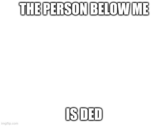 Blank White Template | THE PERSON BELOW ME; IS DED | image tagged in blank white template | made w/ Imgflip meme maker