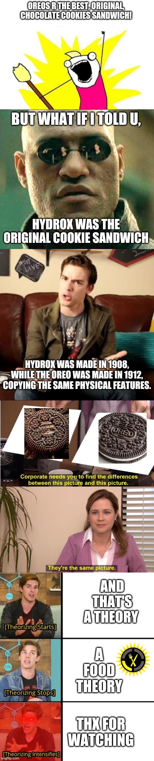 Ur favorite cookie sandwich has a dark secret. MatPat did the theory go look at his explanation. | BUT WHAT IF I TOLD U, HYDROX WAS THE ORIGINAL COOKIE SANDWICH | image tagged in what if i told you | made w/ Imgflip meme maker