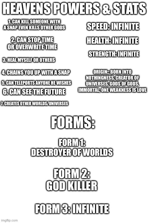 Heavens & Power & Stats & Forms | made w/ Imgflip meme maker