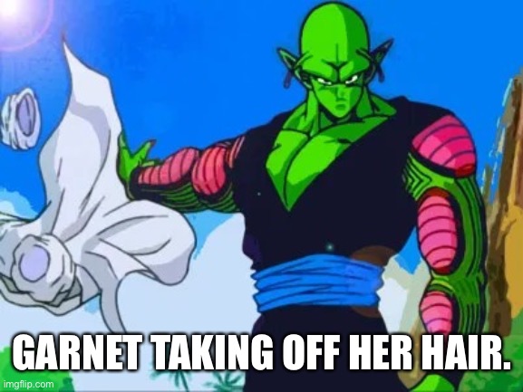 Piccolo. | GARNET TAKING OFF HER HAIR. | image tagged in piccolo | made w/ Imgflip meme maker