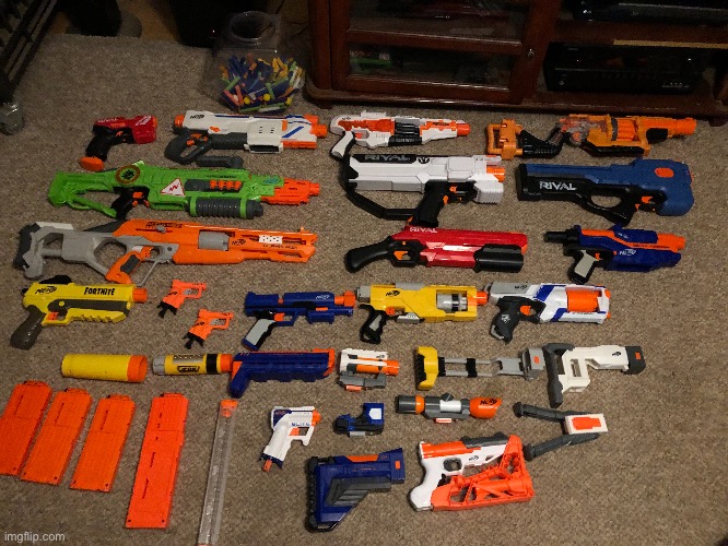 My nerf arsenal as of 4/17/20 lol | image tagged in nerf,arsenal,lol | made w/ Imgflip meme maker