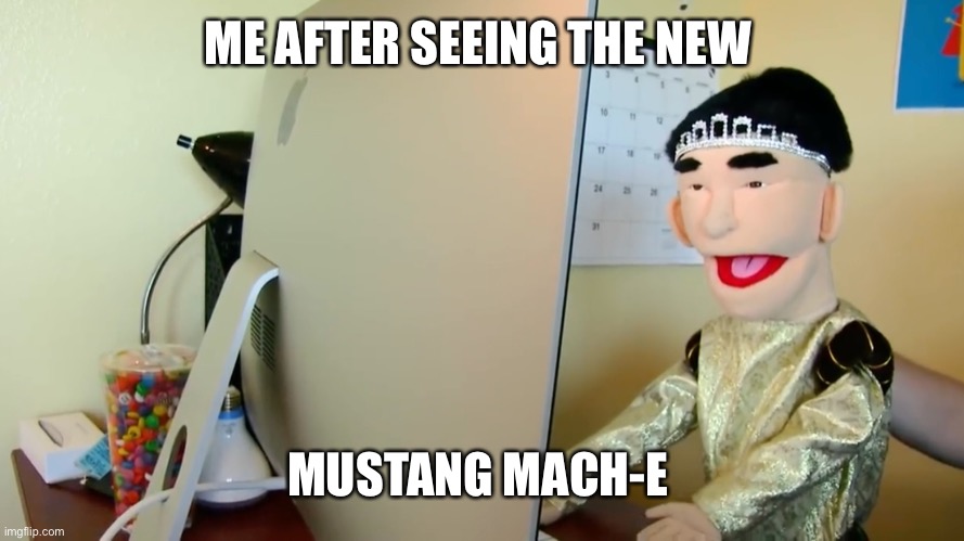 Jakè chu reaction | ME AFTER SEEING THE NEW; MUSTANG MACH-E | image tagged in surprised jack chu | made w/ Imgflip meme maker