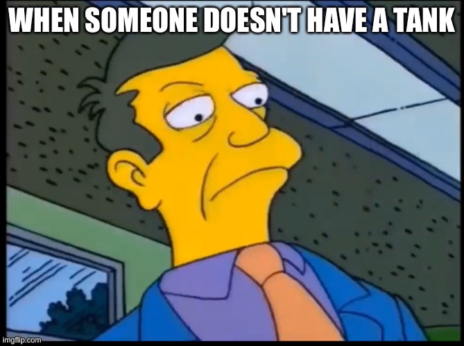Looking down skinner | WHEN SOMEONE DOESN'T HAVE A TANK | image tagged in looking down skinner | made w/ Imgflip meme maker