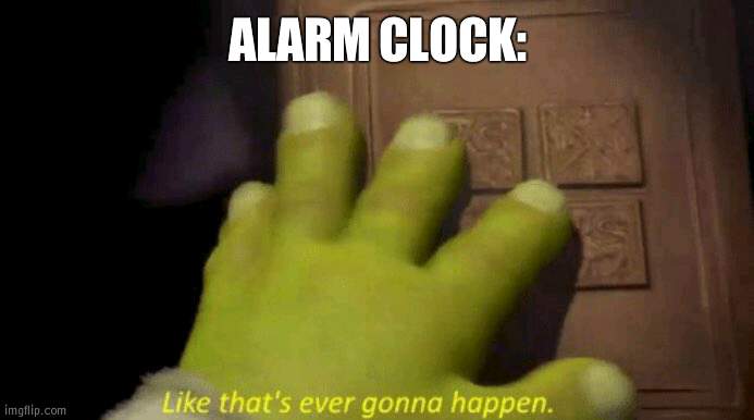 Like that's ever gonna happen. | ALARM CLOCK: | image tagged in like that's ever gonna happen | made w/ Imgflip meme maker