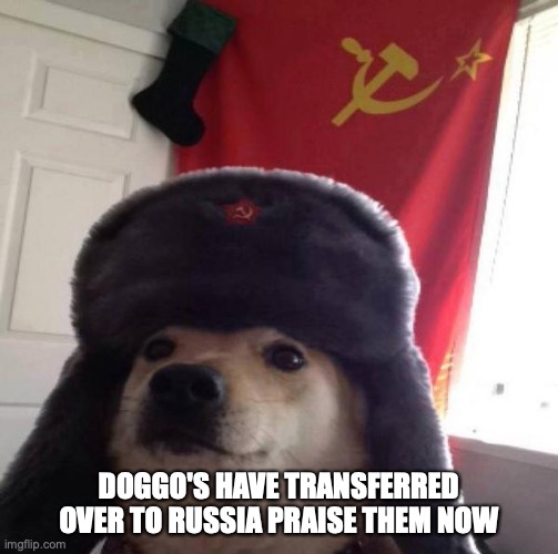 The Russian Doggo | DOGGO'S HAVE TRANSFERRED OVER TO RUSSIA PRAISE THEM NOW | image tagged in russian doge,funny memes | made w/ Imgflip meme maker