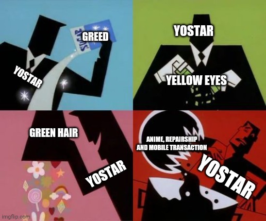 How Akashi was Made | YOSTAR; GREED; YOSTAR; YELLOW EYES; GREEN HAIR; ANIME, REPAIRSHIP AND MOBILE TRANSACTION; YOSTAR; YOSTAR | image tagged in powerpuff girls creation,AzureLane | made w/ Imgflip meme maker