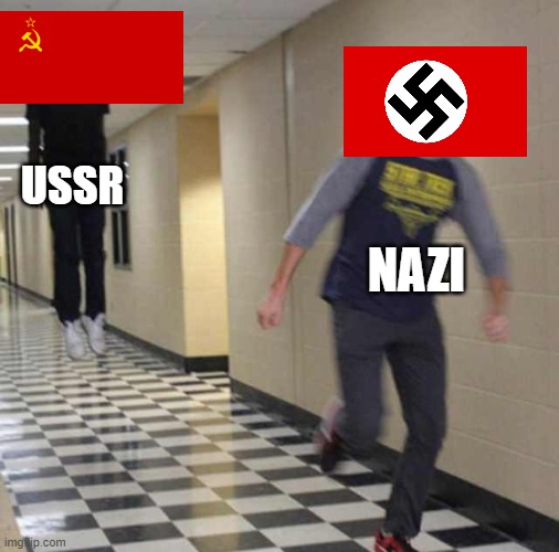 victory day part 2 | USSR; NAZI | image tagged in floating boy chasing running boy | made w/ Imgflip meme maker