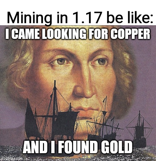 Mining in 1.17 be like:; I CAME LOOKING FOR COPPER; AND I FOUND GOLD | image tagged in blank white template,i came looking for copper and i found gold | made w/ Imgflip meme maker