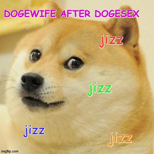 sexual content doge love and sex and drugs and rock'n'roll ACDC pornhub brazzers | DOGEWIFE AFTER DOGESEX; jizz; jizz; jizz; jizz | image tagged in memes,doge | made w/ Imgflip meme maker