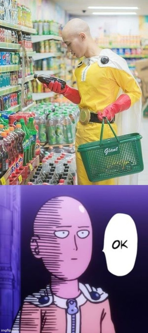 ONE PUNCH MAN SHOPPING | image tagged in anime,one punch man,cosplay | made w/ Imgflip meme maker