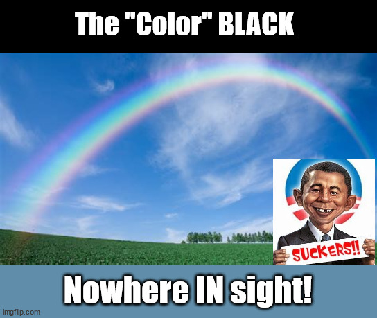 The COLOR black ISN'T....suckers! | The "Color" BLACK; Nowhere IN sight! | image tagged in rainbow colors,white,black,suckers,racist | made w/ Imgflip meme maker