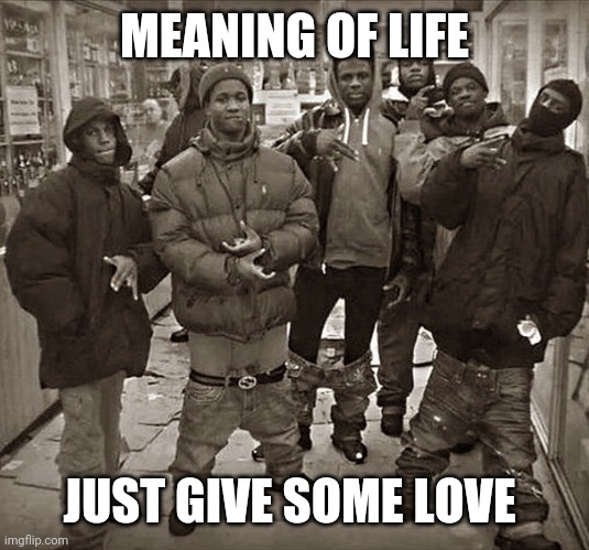 All My Homies Love | MEANING OF LIFE JUST GIVE SOME LOVE | image tagged in all my homies love | made w/ Imgflip meme maker