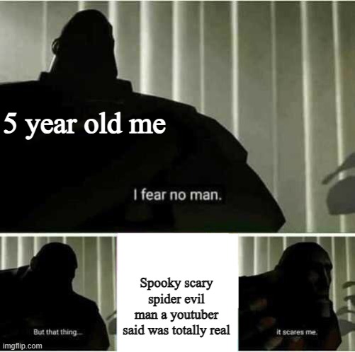 Mommy he's going to be in my closet (Disclaimer: I was obviously not this dumb) | 5 year old me; Spooky scary spider evil man a youtuber said was totally real | image tagged in scary,oh no,mommy help,oh god,oh on,help | made w/ Imgflip meme maker