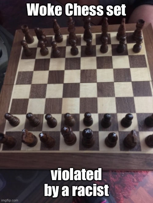 Woke Chess set violated by a racist | made w/ Imgflip meme maker