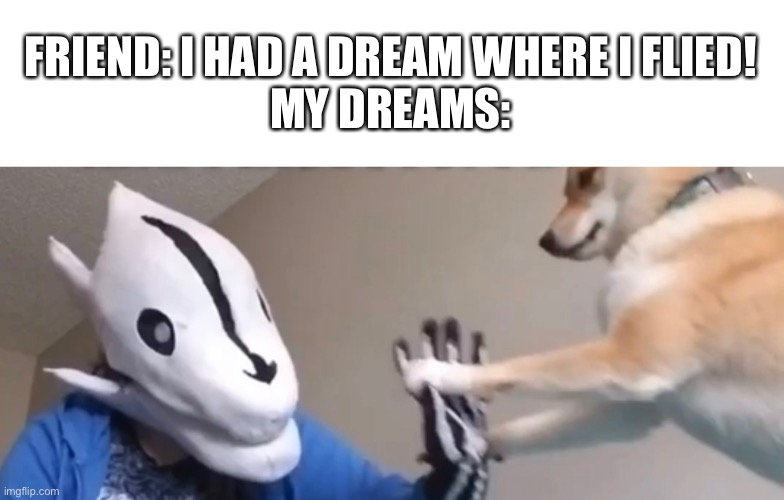 .-. | FRIEND: I HAD A DREAM WHERE I FLIED!
MY DREAMS: | image tagged in memes,dreams,yes | made w/ Imgflip meme maker