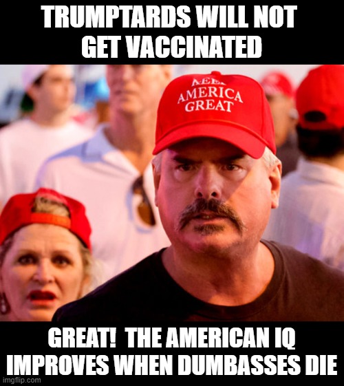 Trumptards are Suicidal!  That is How Dumb They Are hahahaha | TRUMPTARDS WILL NOT 
GET VACCINATED; GREAT!  THE AMERICAN IQ IMPROVES WHEN DUMBASSES DIE | image tagged in the big lie,antivax,you are free to die | made w/ Imgflip meme maker