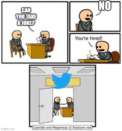 Your hired | NO; CAN YOU TAKE A JOKE? | image tagged in your hired | made w/ Imgflip meme maker