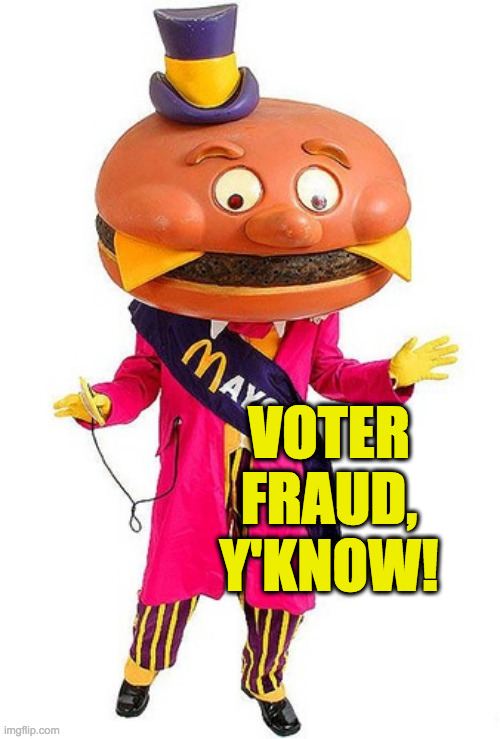 Mayor McCheese | VOTER FRAUD, Y'KNOW! | image tagged in mayor mccheese | made w/ Imgflip meme maker
