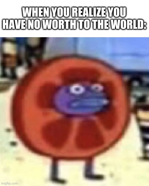 very true story | WHEN YOU REALIZE YOU HAVE NO WORTH TO THE WORLD: | image tagged in memes,spongebob | made w/ Imgflip meme maker
